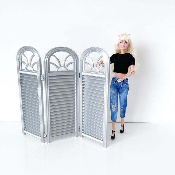 3-Panel Silver Screen for Dolls 1:6 Scale Furniture 12” Barbie Integrity Blythe - Picture 3 of 9
